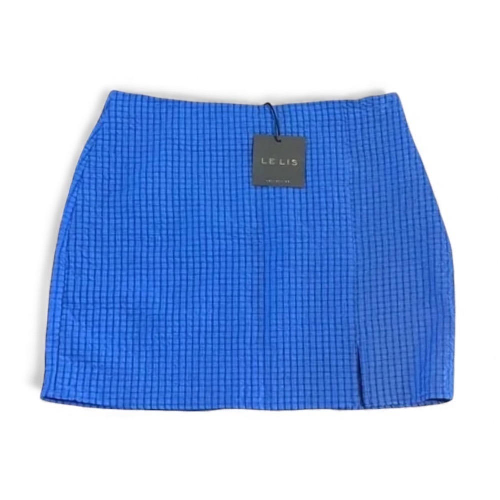 NWT Le Lis Mini Skirt BRIGHT BLUE PUCKER TEXTURED Crinkle Seersucker Lined L